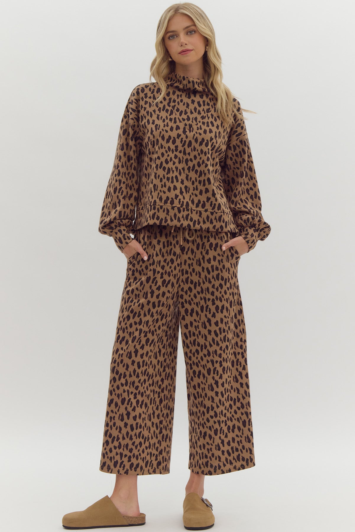 Arielle Leopard Cowl Neck Top (Camel)