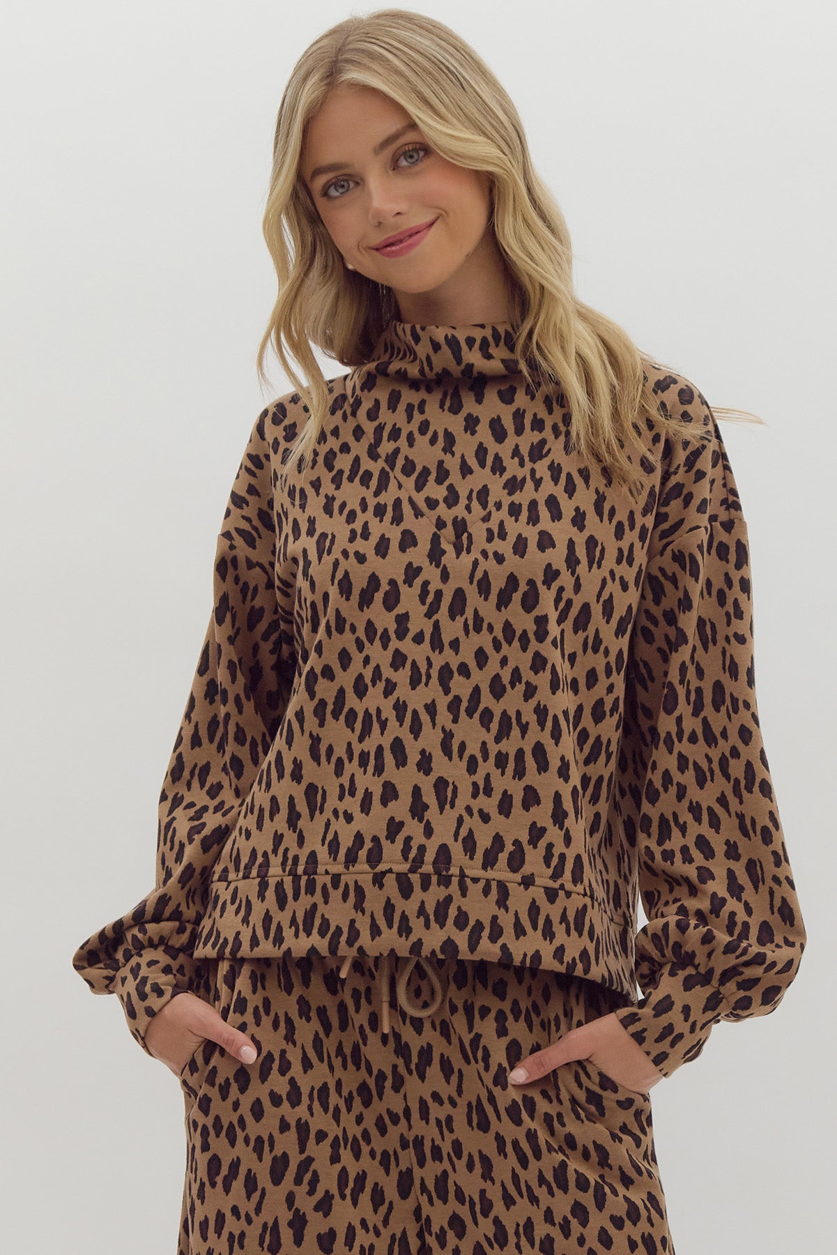 Arielle Leopard Cowl Neck Top (Camel)