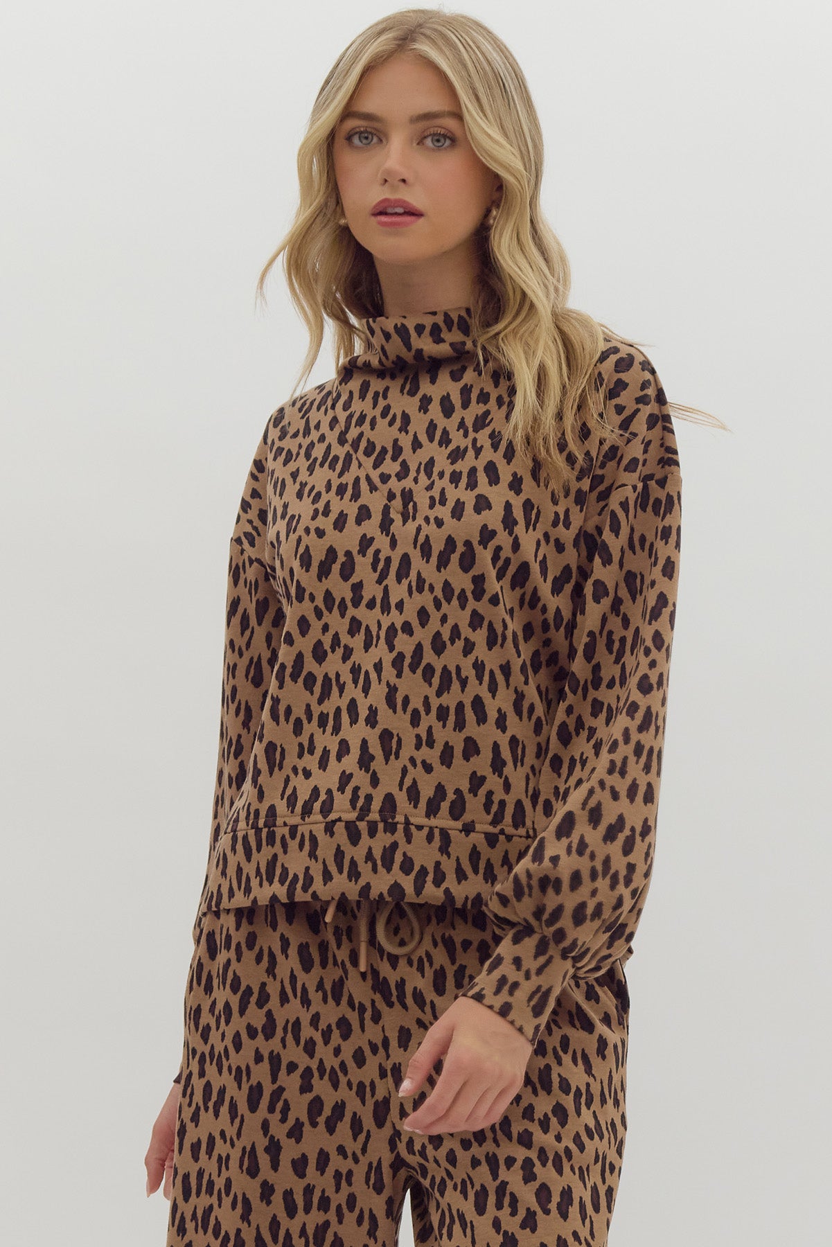 Arielle Leopard Cowl Neck Top (Camel)