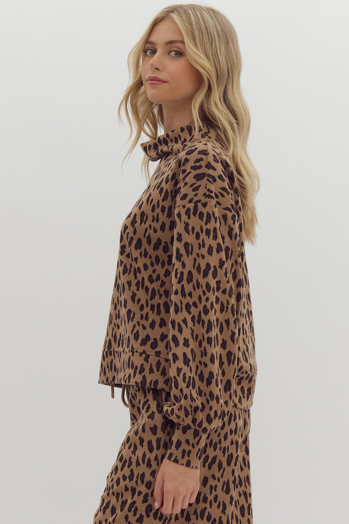 Arielle Leopard Cowl Neck Top (Camel)