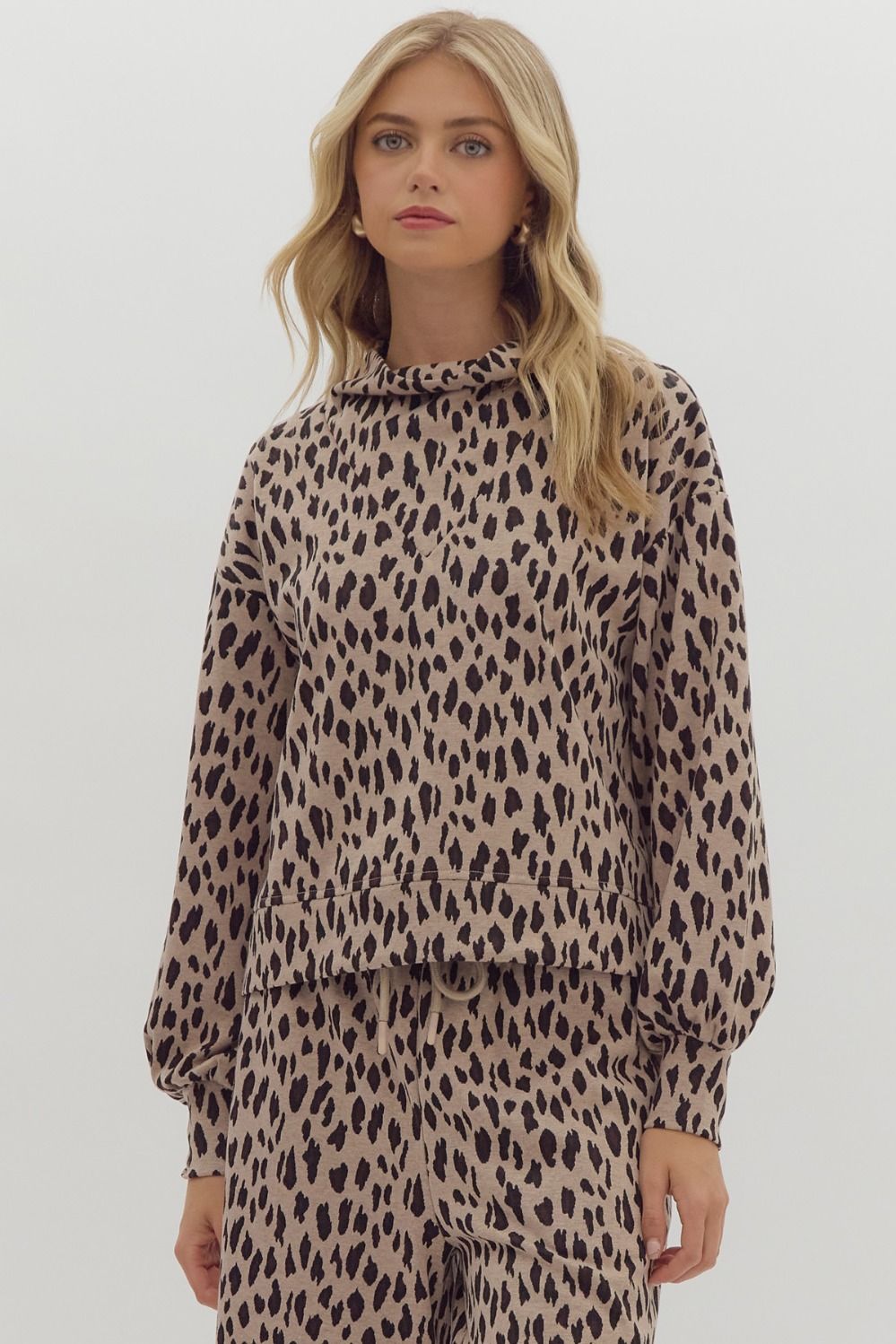 Arielle Leopard Cowl Neck Top (Taupe)