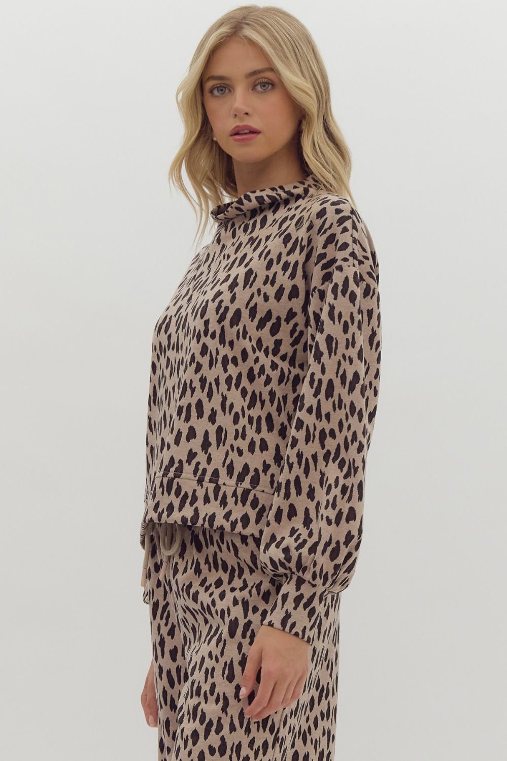 Arielle Leopard Cowl Neck Top (Taupe)