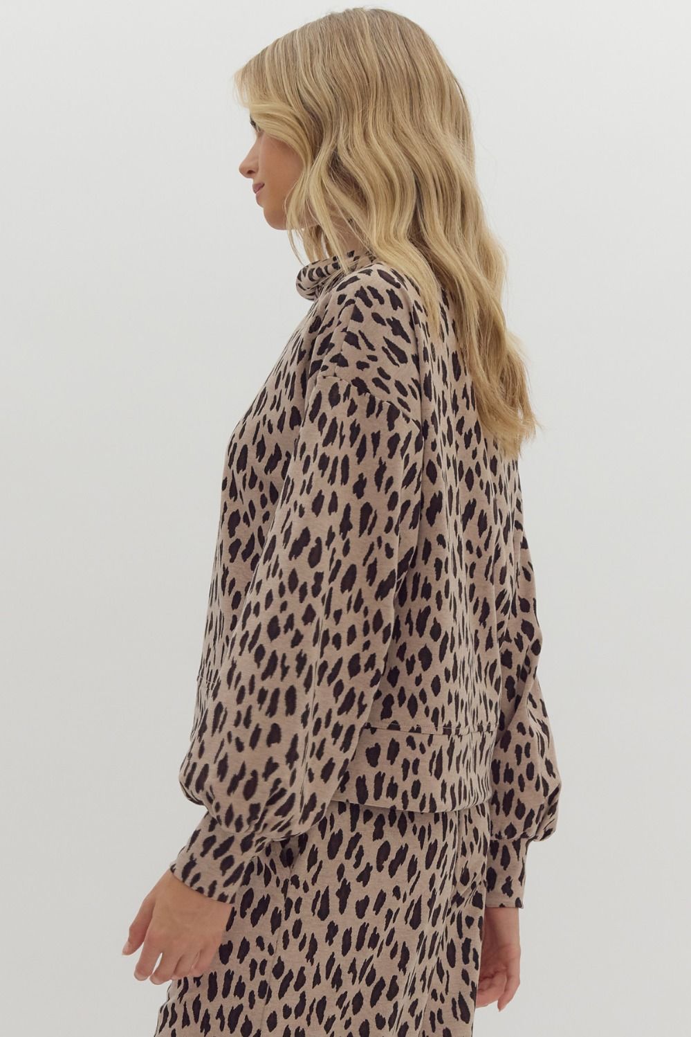 Arielle Leopard Cowl Neck Top (Taupe)