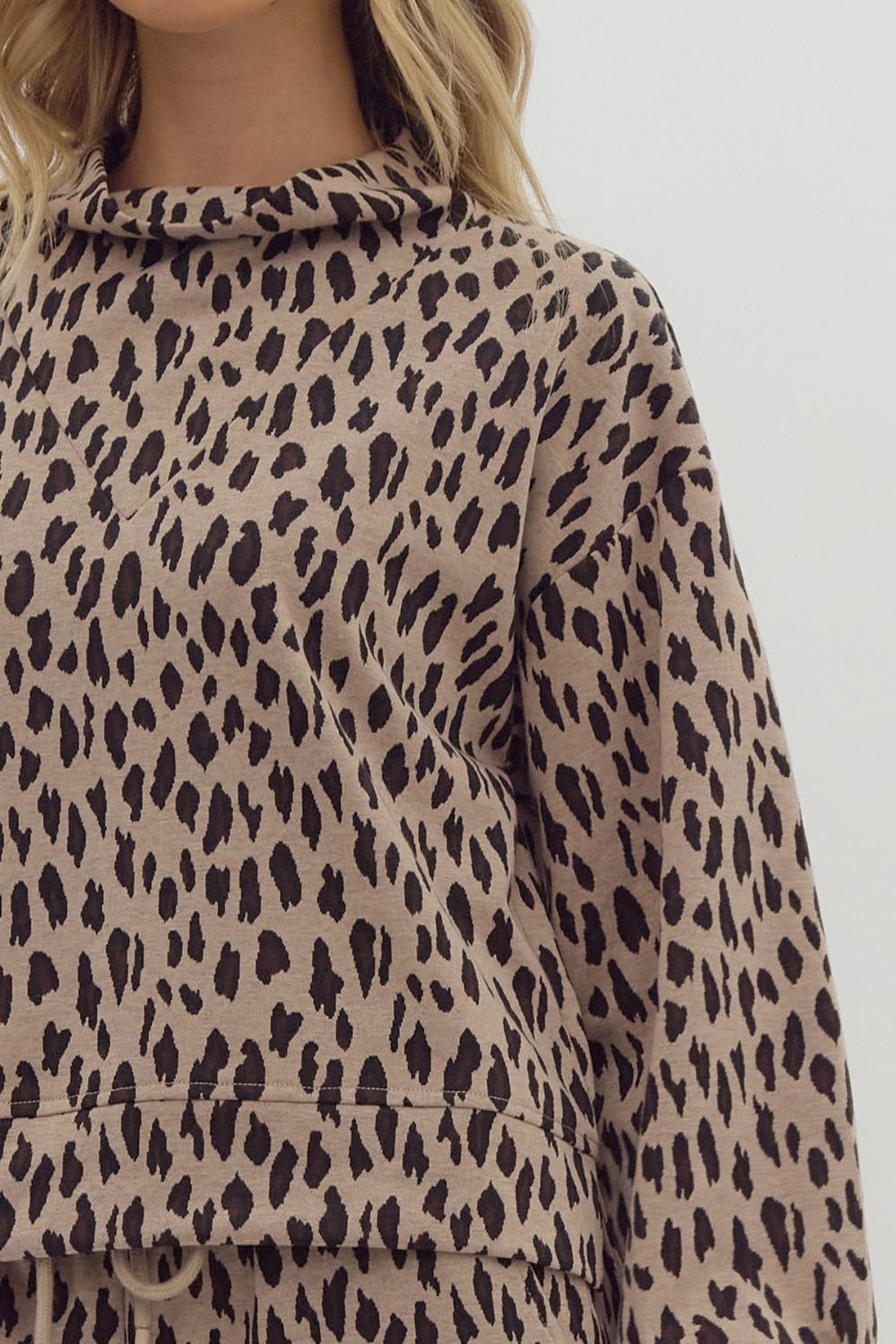 Arielle Leopard Cowl Neck Top (Taupe)