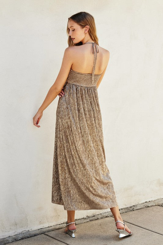 Leighton Halter Neck Maxi Dress (Mocha Gold)