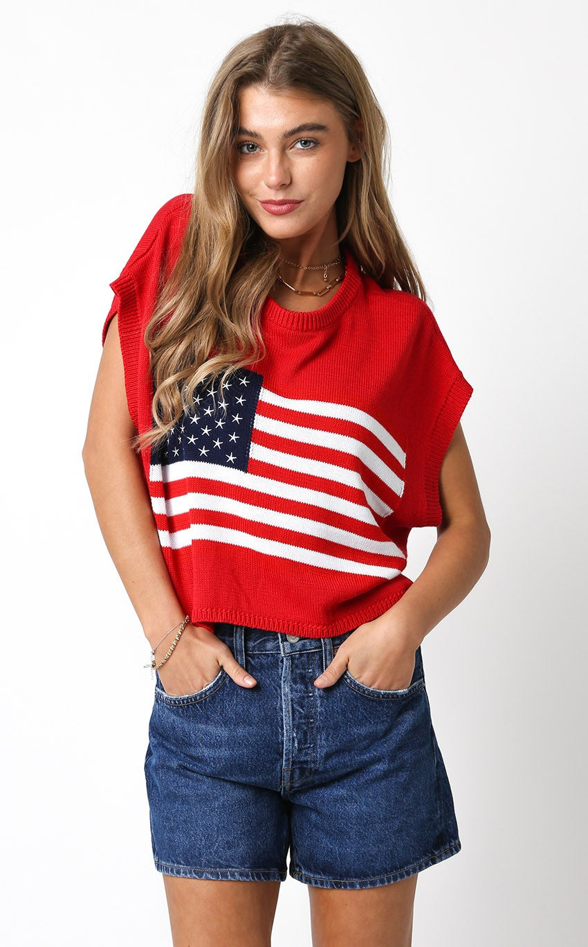Journey Flag Knit Top (Red)